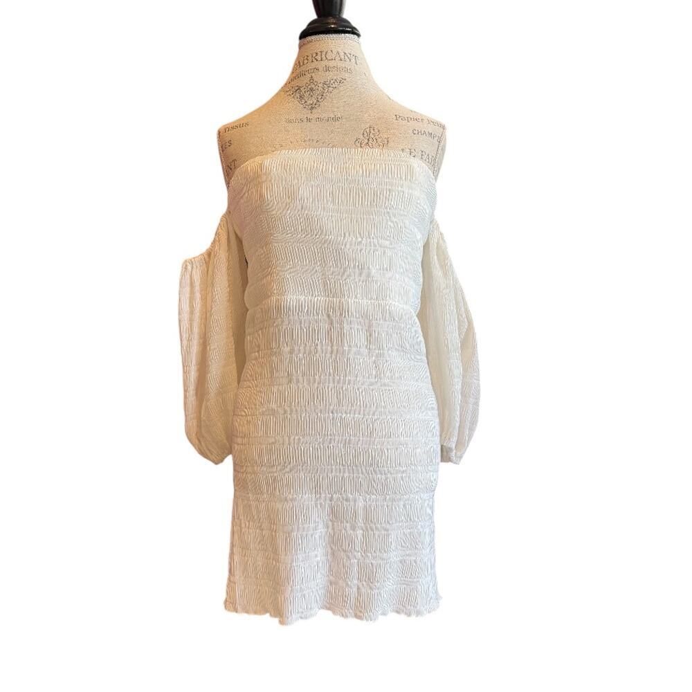 L'IDÉE Women's Art Deco Puff Sleeve Minidress Blanc 14 NWT - Picture 5 of 10
